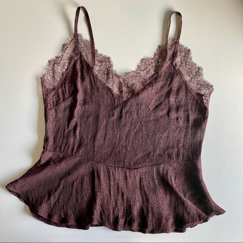 Paisley burgundy lace peplum tank